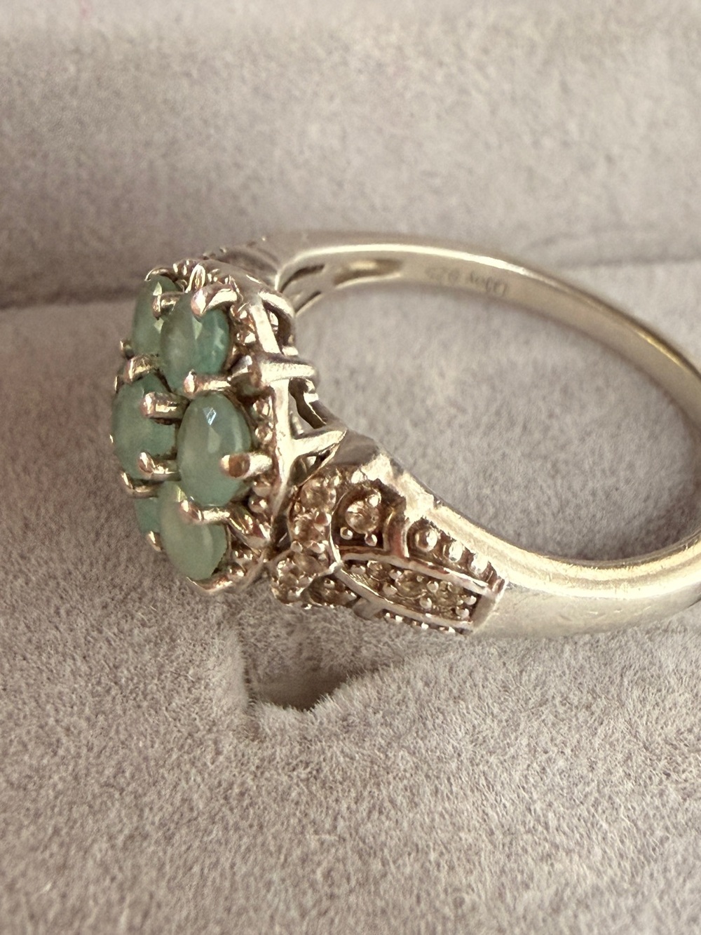 ✨Rare ✨925 Sterling Silver Grandidierite & Diamond Flower Cluster Ring Sz8 - Picture 11 of 17